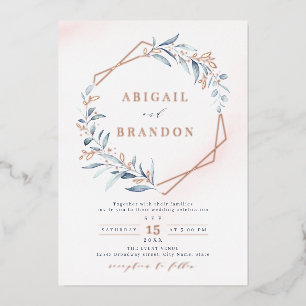 Invitation En Aluminium Dusty Greenery Rose or Mariages géométrique géomét