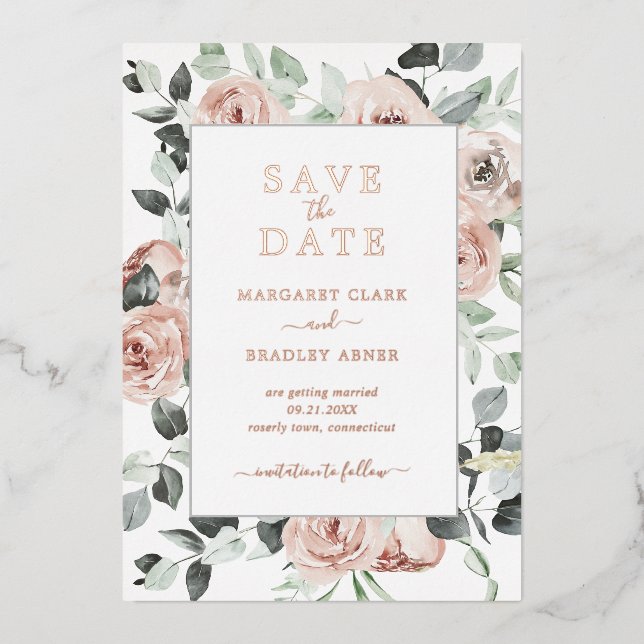 Invitation En Aluminium Dusty Rose Floral Élégant Mariage Enregistrer La D (Recto)