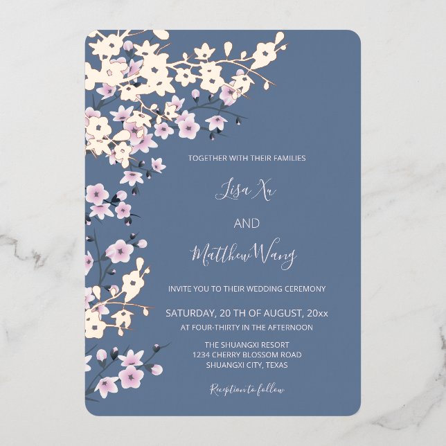 Invitation En Aluminium Dusty Rose Rose Gold Cherry Mariage (Recto)