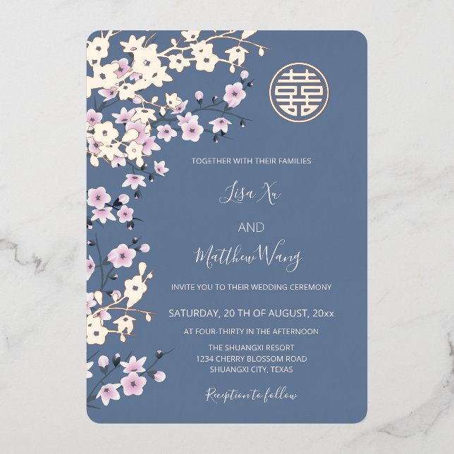 Invitation En Aluminium Dusty Rose Rose Mariage chinois (Recto)