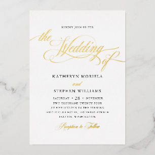 Invitation En Aluminium Écriture Classique Romaine Calligraphie Mariage Or