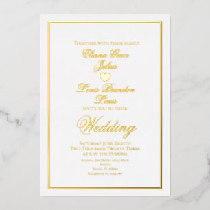 Invitation En Aluminium Écriture Élégante Bordure Cœur Mariage Pressé