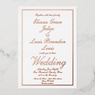 Invitation En Aluminium Écriture élégante bordure mariage pressée