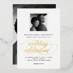 Invitation En Aluminium Écriture élégante et photo   Mariage Or