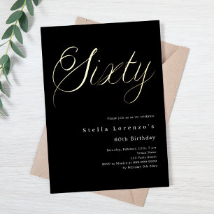 Invitation En Aluminium Écriture en or noir luxe 60e anniversaire