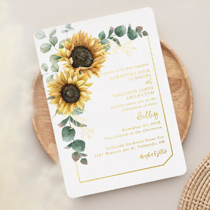 Invitation En Aluminium Écriture Tournesol Floral Végétal Mariage Or