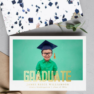 Invitation En Aluminium Editable Bold Gold Photo Kindergarten Graduation