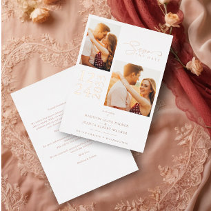 Invitation En Aluminium Effet Or Rose Élégant 2 Photos Mariage Chic