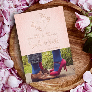 Invitation En Aluminium Effet textile rose photo diamant floral vintage