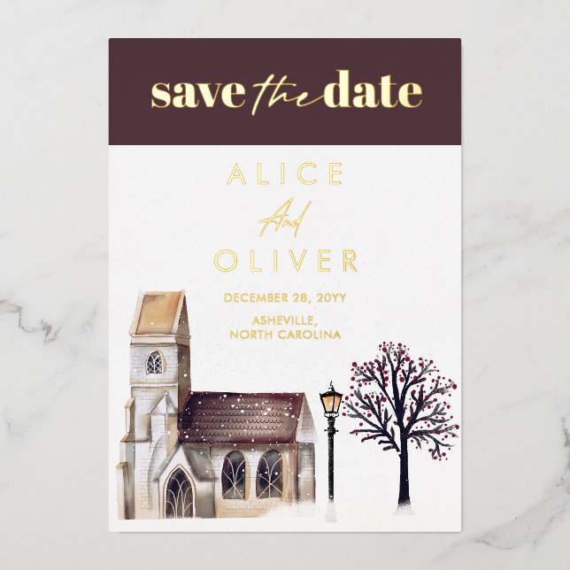 Invitation En Aluminium Église Hiver Cérémonie Religieuse Enregistrer La D (Recto)