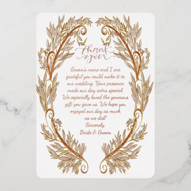 Invitation En Aluminium Elaborer le Merci Mariage Rose Gold Foil (Recto)