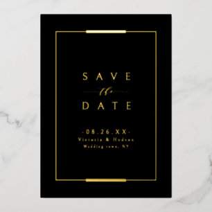 Invitation En Aluminium Élégance Cadre Noir Or Simple Mariage Moderne