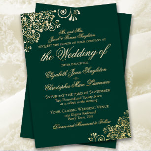 Invitation En Aluminium Élégance classique Émeraude Vert Forme Mariage Or