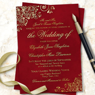 Invitation En Aluminium Élégance Classique Rouge Cramoisi Mariage Formel O