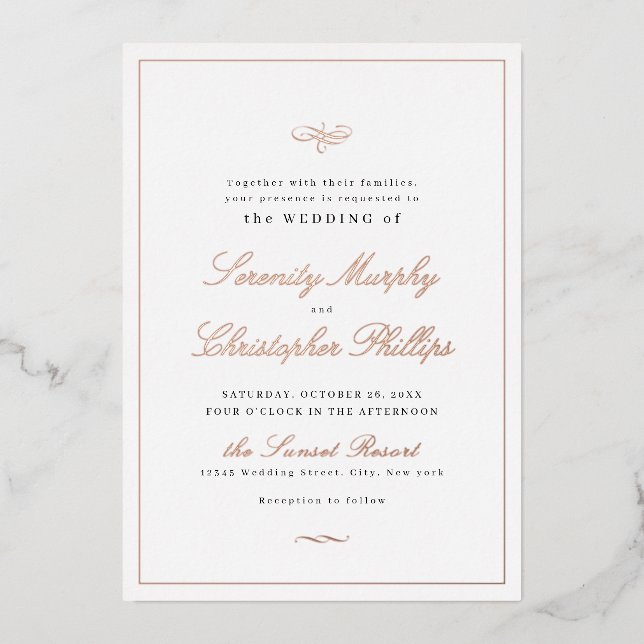 Invitation En Aluminium Élégance Classique Script Rose Or Simple Mariage F (Recto)