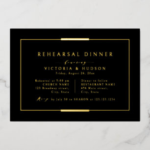 Invitation En Aluminium Élégance encadrée noir or simple dîner de répétiti