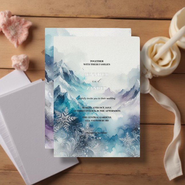 Invitation En Aluminium Elégance Frostée Aquarelle moderne Icy Silver (Créateur téléchargé)