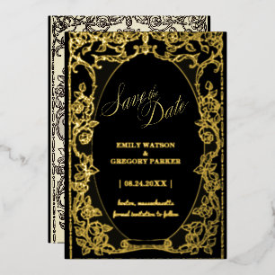 Invitation En Aluminium Elégance Noire et Or, Cadre Art