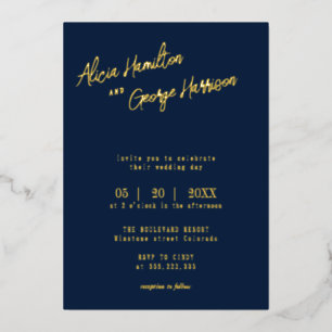 Invitation En Aluminium Élégance pure : Un Mariage bleu marine et or