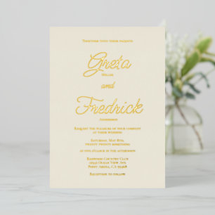 Invitation En Aluminium Élégance simple intemporelle or Script Ecru Mariag