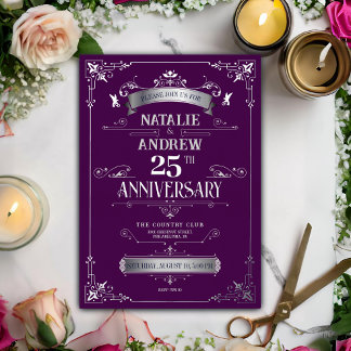 Invitation En Aluminium Élégant 25e anniversaire Mariage en argent violet