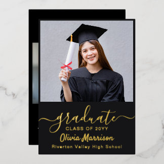 Invitation En Aluminium Elégant 2 Photo Graduation Party Modern Black