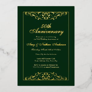Invitation En Aluminium Élégant 50e anniversaire de Mariage Emerald Gold