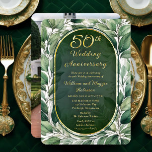 Invitation En Aluminium Élégant 50e anniversaire de Mariage Feuille vert