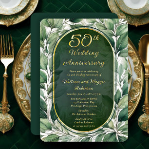Invitation En Aluminium Élégant 50e anniversaire de Mariage Feuille vert