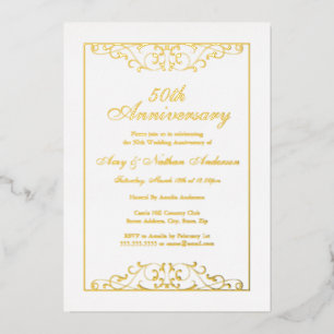 Invitation En Aluminium Élégant 50e anniversaire de Mariage Gold