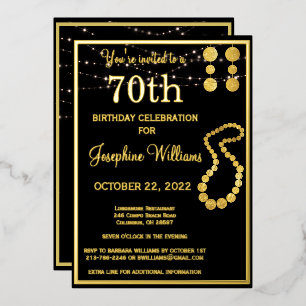 Invitation En Aluminium Elégant 70 Soixante-dixième Anniversaire Noir OR R