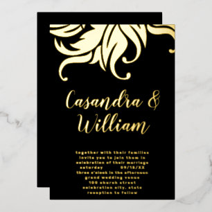 Invitation En Aluminium Élégant Abstrait Floral Mariage or