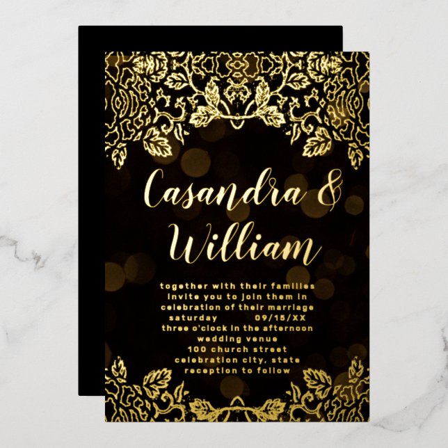 Invitation En Aluminium Elégant Abstrait Floral Mariage or Foil Invit (Recto/Verso)