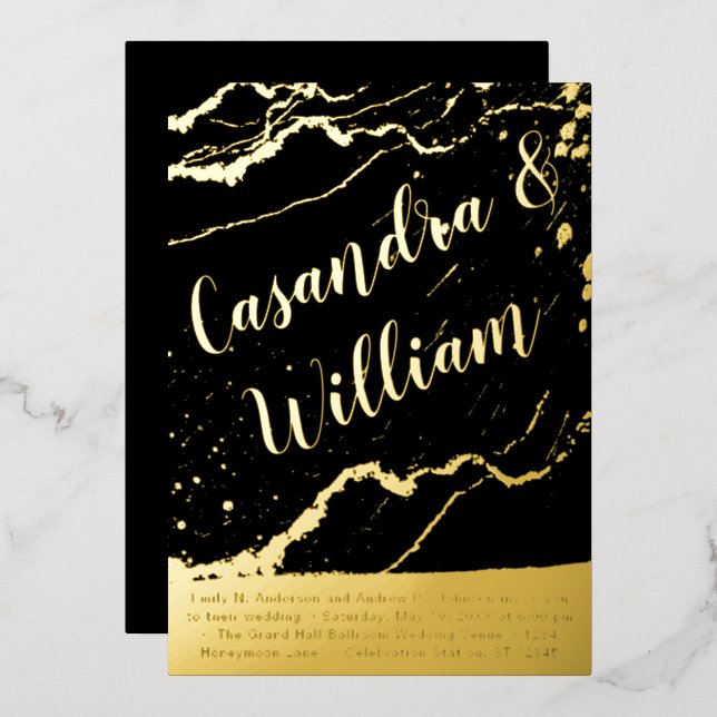 Invitation En Aluminium Elégant Abstrait Marbre Veining Gold Mariage Pour (Recto/Verso)