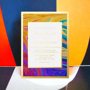 Invitation En Aluminium Élégant Abstrait Sans Couture Or Mariage Coloré