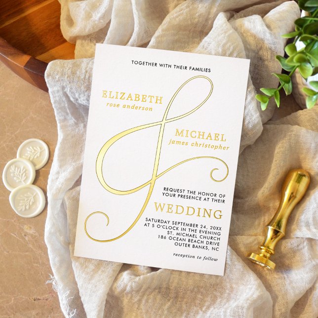 Invitation En Aluminium Elégant Ampersand Gold Mariage moderne (Créateur téléchargé)