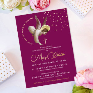 Invitation En Aluminium Élégant Ange rose Confirmation Communion Foi
