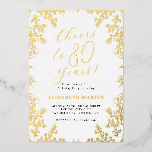 Invitation En Aluminium Élégant Anniversaire 80 Ans Or Vintage