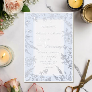 Invitation En Aluminium Élégant anniversaire fleur sauvage bleu et argent