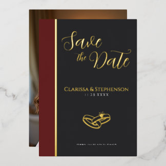 Invitation En Aluminium Elegant  Anthracite Burgundy Photo Save The Date