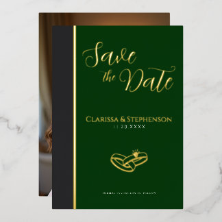 Invitation En Aluminium Elegant  Anthracite Dark Green Photo Save The Date