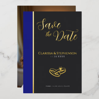Invitation En Aluminium Elegant Anthracite Deep Blue  Photo Save The Date