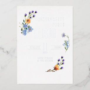 Invitation En Aluminium Élégant Aquarelle Florale Feuille D'or Enterrement
