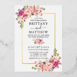 Invitation En Aluminium Elégant Aquarelle rose Blush Floral Mariage Or