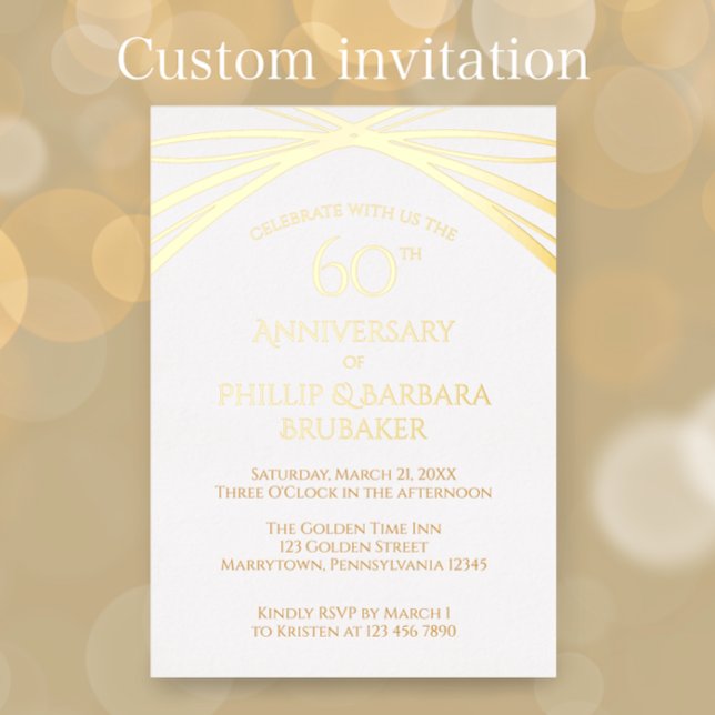 Invitation En Aluminium Élégant Arc 60ème Mariage Anniversaire de la fête  (Customize this elegant gold foil anniversary party invitation. Unique modern arch custom invitation
)