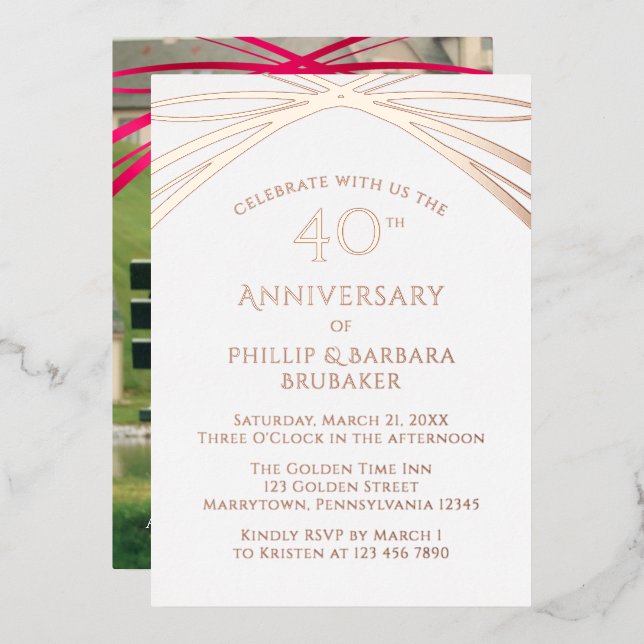 Invitation En Aluminium Elegant Arch Ajouter Photo 40e anniversaire de Mar (Recto/Verso)