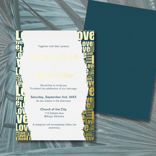Invitation En Aluminium Élégant Ardoise foncée gris amour Mariage de typog (Elegant Dark Slate Gray Love Typography Wedding Foil Invitation)