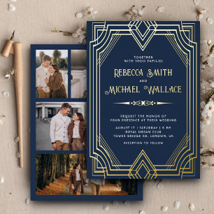 Invitation En Aluminium Elégant Art Déco géométrique Mariage Marine Blue G