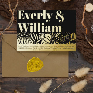 Invitation En Aluminium Élégant Art Déco Moderne Fleurs Dorées Mariage
