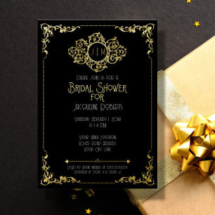 Invitation En Aluminium Élégant Art Déco Moderne Mariage Fête Noir Or F